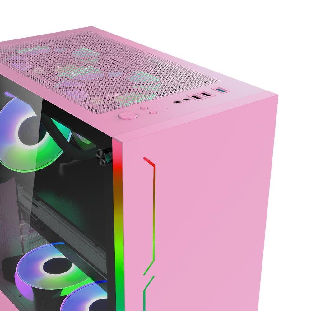 Gabinete Gamer Bg-028pkb Rosa Bluecase - Sem Fonte / Led Rgb / Usb 3.0