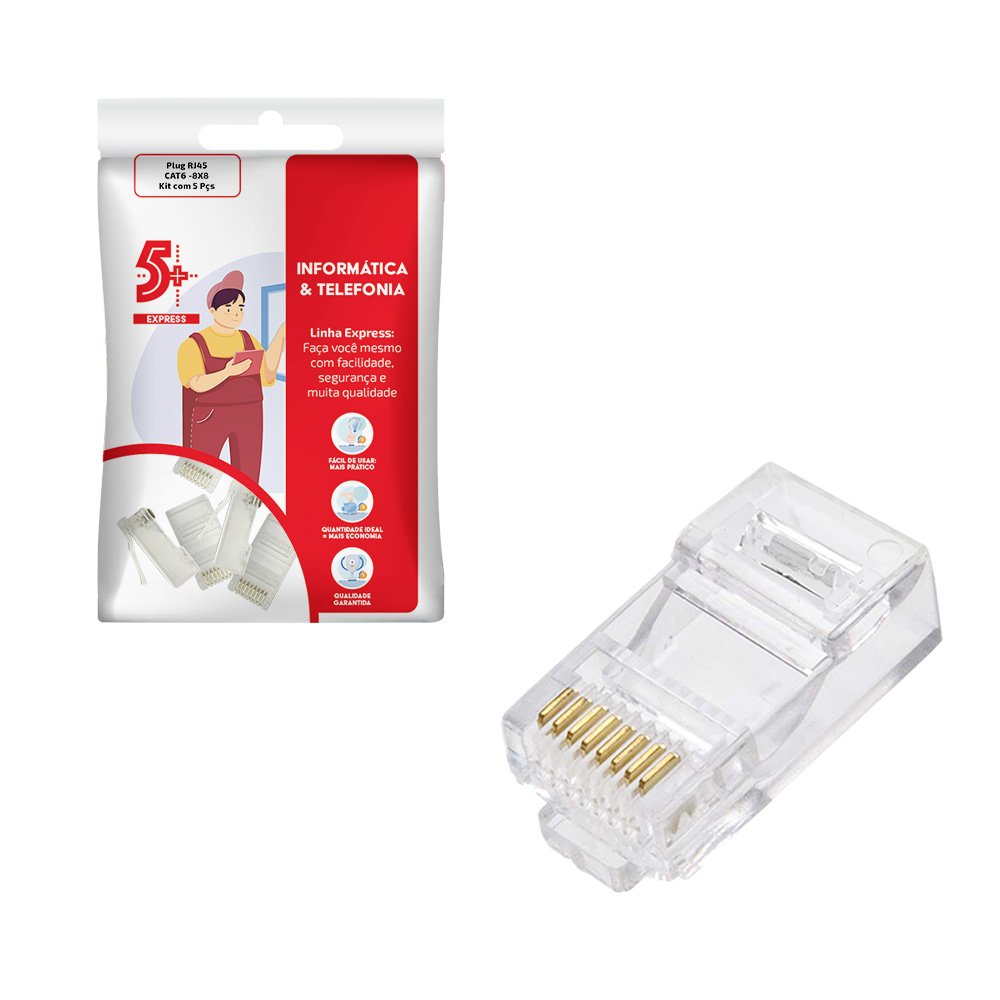 Plug Rj45 - Cat6 - 8x8 - Kit Com 5 Pcs