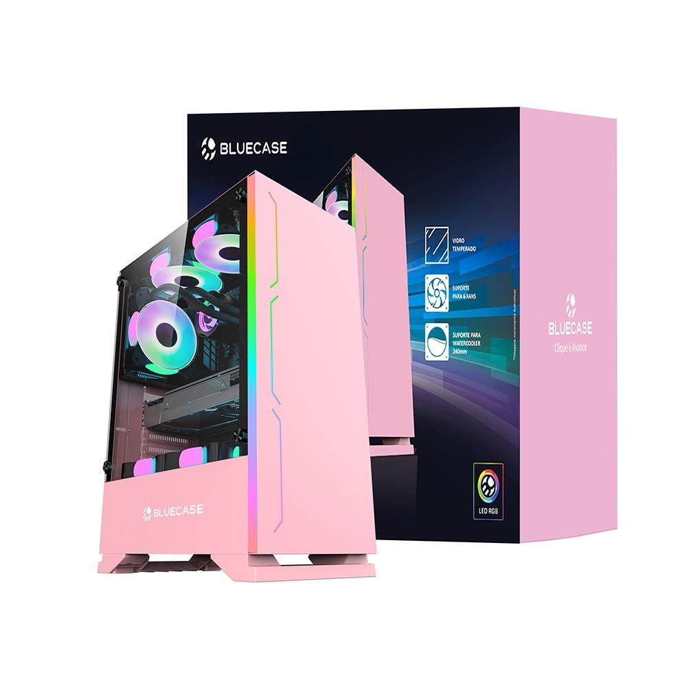Gabinete Gamer Bg-028pkw Rosa Bluecase - Sem Fonte / Led Rgb / Usb 3.0