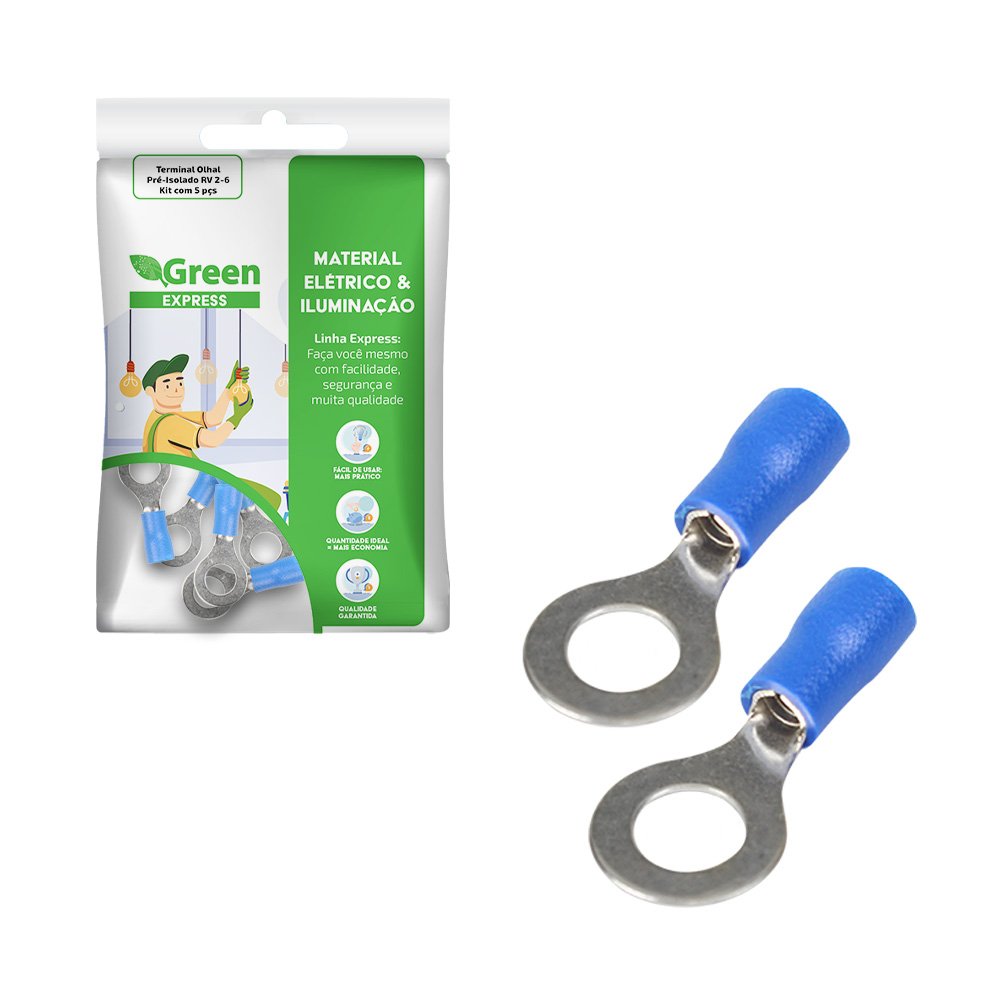 Terminal Olhal Pre-isolado Rv2-6 - Kit Com 5 Pcs