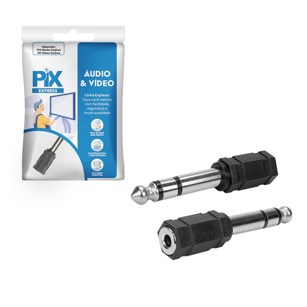 Adaptador P10 Macho Estereo / P2 Femea Estereo