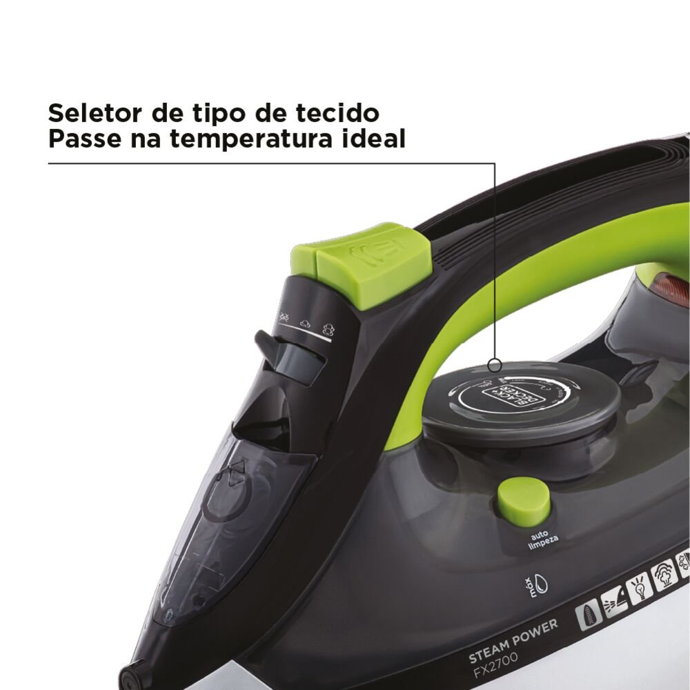 Ferro De Passar Roupa A Vapor Black + Decker Antigotejamento 220V 1200W Preto/Verde - Fx2700-B2