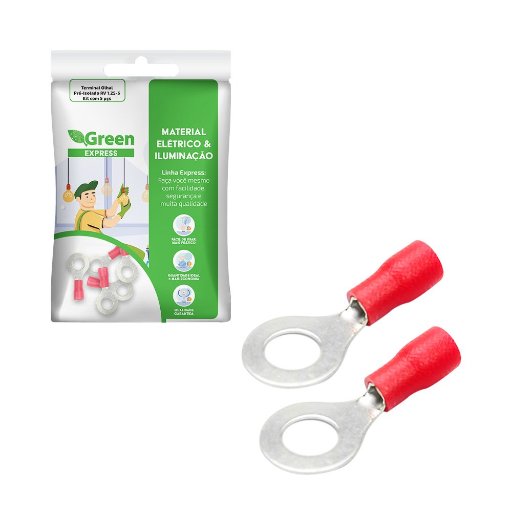 Terminal Olhal Pre-isolado Rv1.25-6 - Kit Com 5 Pcs