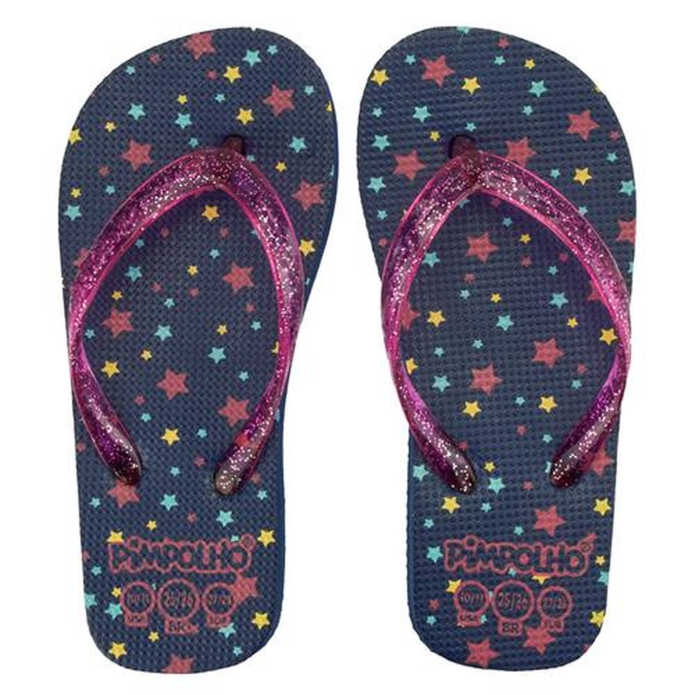 Kit Sandália Praiana Slim Azul/Estrelas Coloridas Feminino Pimpolho Com 12 Pares - Numeração 24 A 32