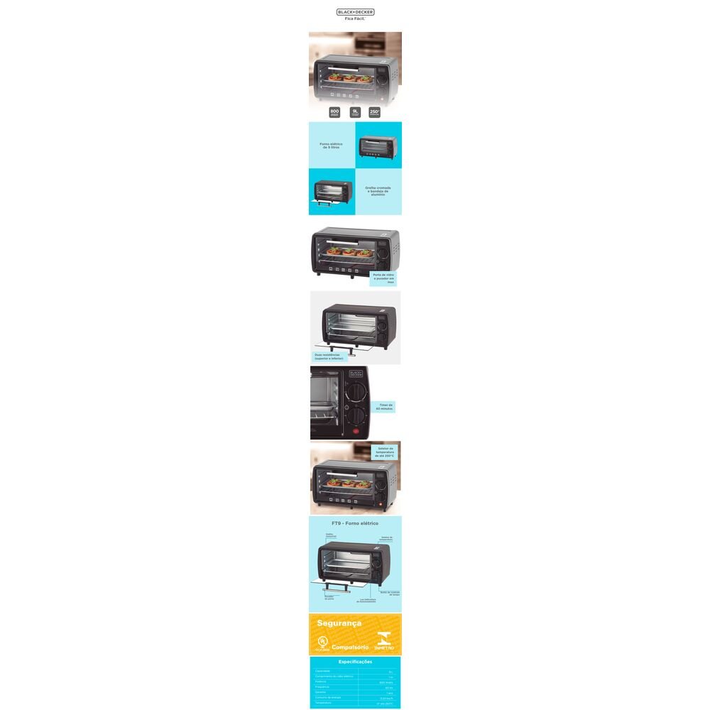 Forno Elétrico 9l 800W Black+Decker 127V