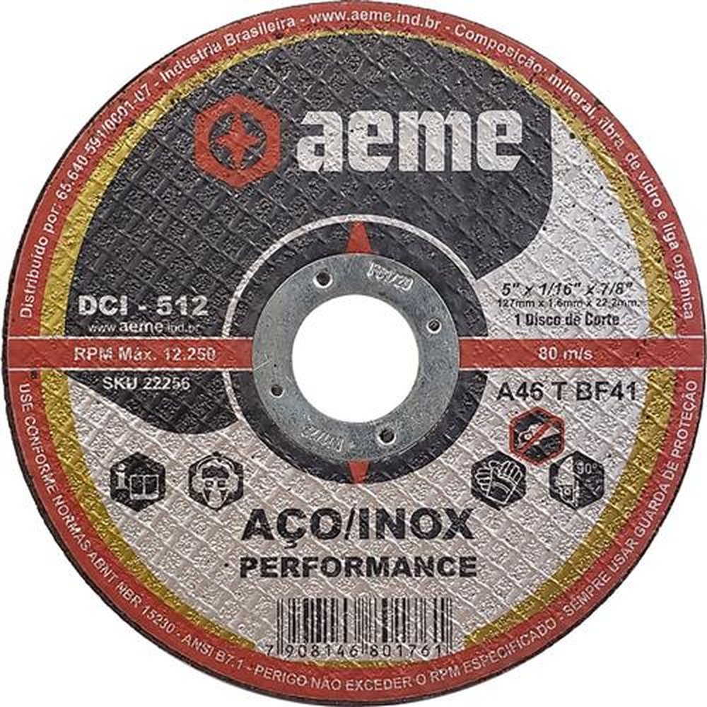 Disco de Corte Aeme para Inox DCI 512 5" x 1/16" x 7/8"