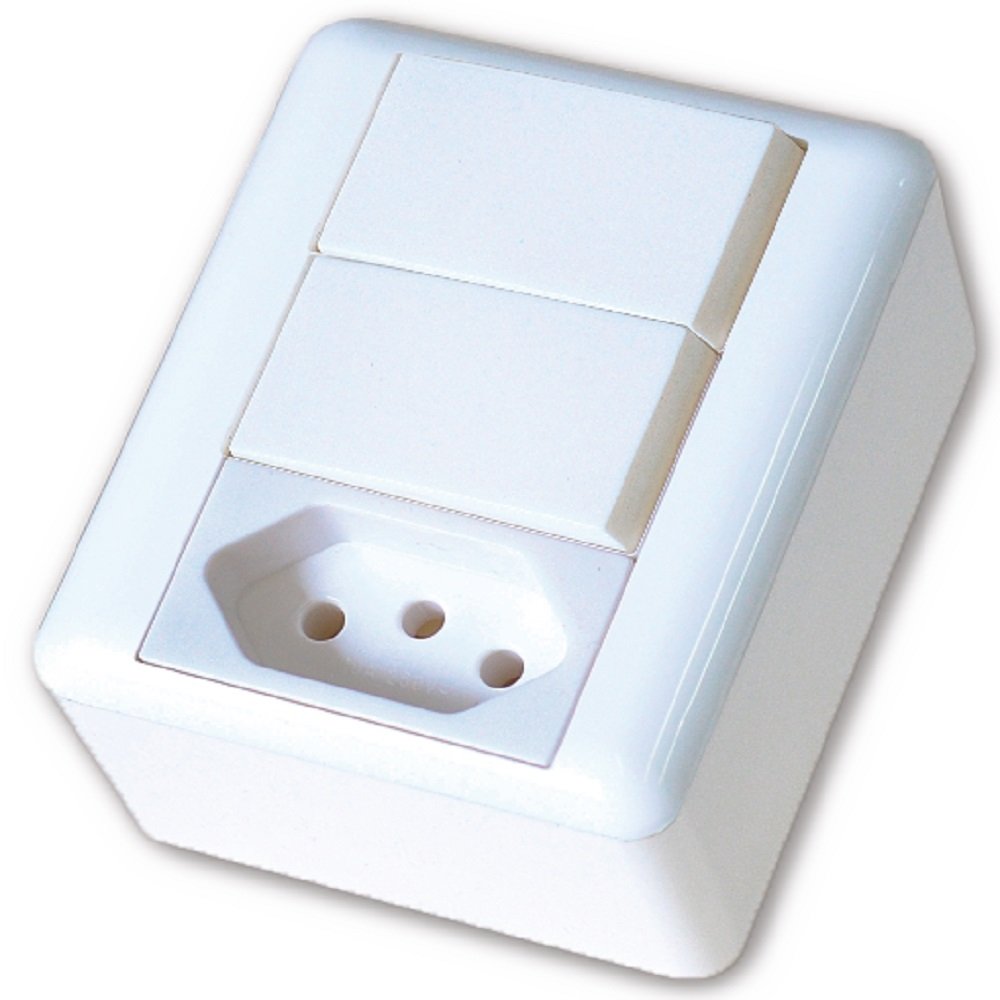 Interruptor Home Overlap 2 Teclas Simples + 1 Tomada de 20A - Branco - B.Lux (Cx 10)