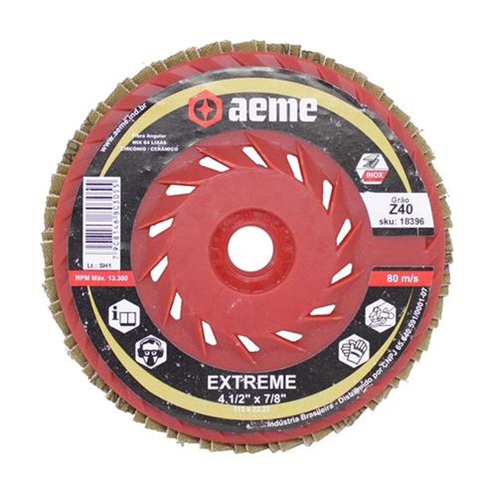 Disco Flap Aeme Nylon Reto Cerâmico Extreme M14 4.1/2" x 7/8" CA 40