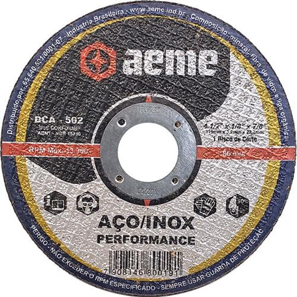 Disco de Corte Aeme para Inox DCA 502 4.1/2" x 1/8" x 7/8"