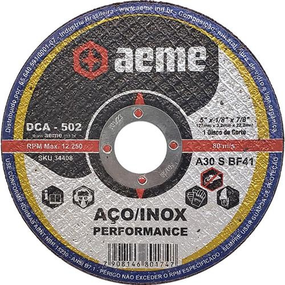 Disco de Corte Aeme para Inox DCA 502 5" x 1/8" x 7/8"