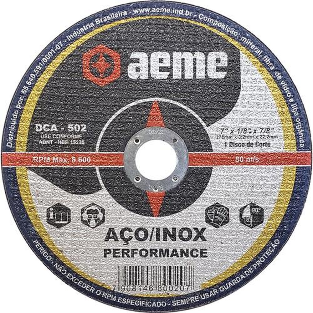 Disco de Corte Aeme para Inox DCA 502 7" x 1/8" x 7/8"