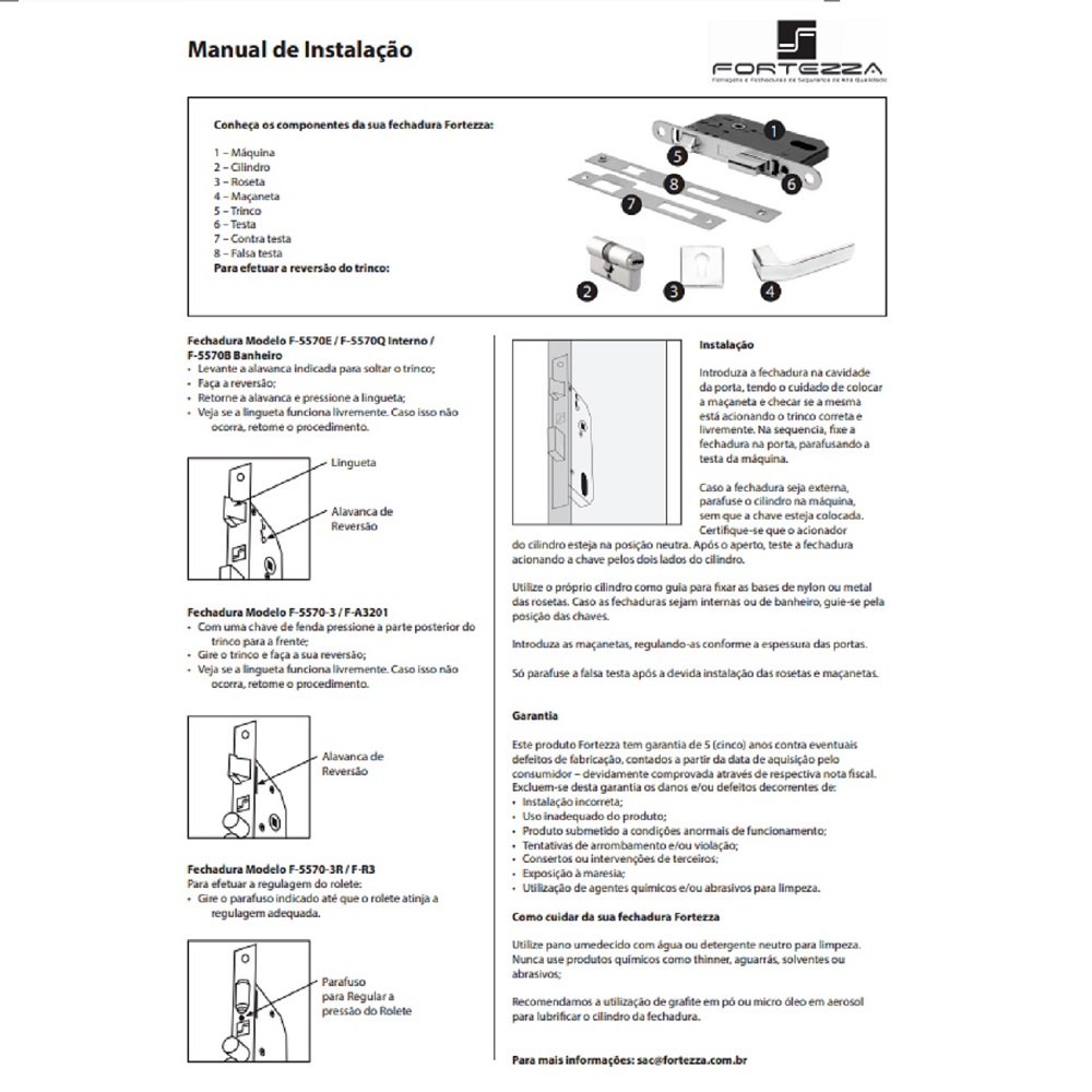 Fechadura Rolete Reforçada e de alta Segurança modelo F14P ¿ Fortezza