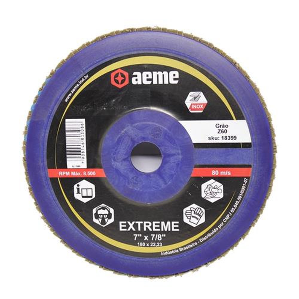 Disco Flap Aeme Nylon Reto Cerâmico Extreme 7" x 7/8" CA 60
