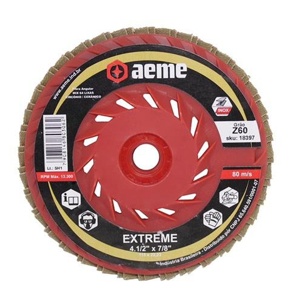 Disco Flap Aeme Nylon Reto Cerâmico Extreme M14 4.1/2" x 7/8" CA 60