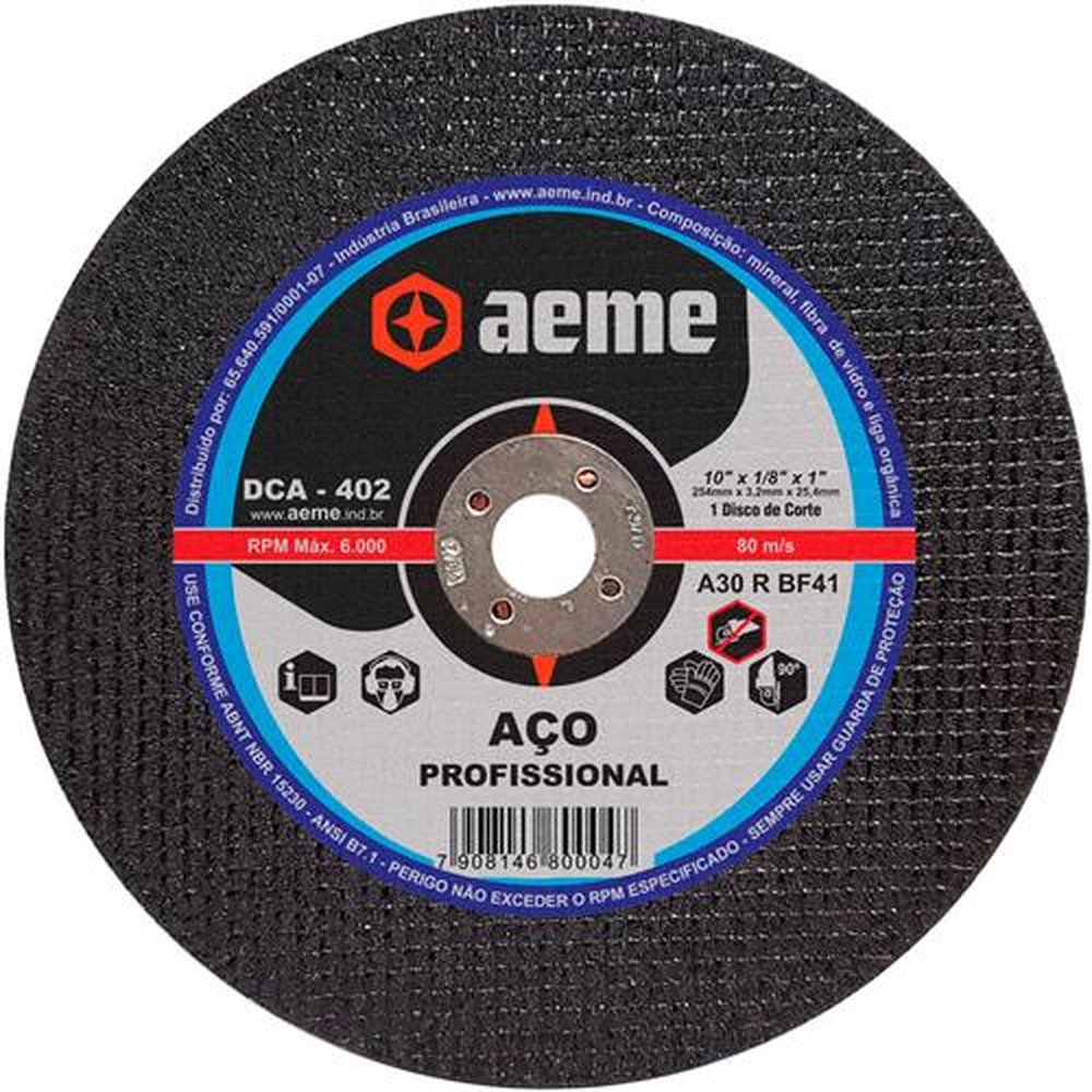 Disco de Corte Aeme para Aço DCA 402 10" x 1/8" x 1"