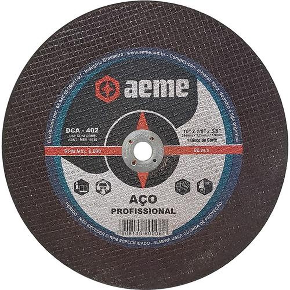 Disco de Corte Aeme para Aço DCA 402 10" x 1/8" x 5/8"