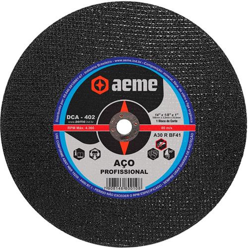 Disco de Corte Aeme para Aço DCA 402 14" x 1/8" x 1"