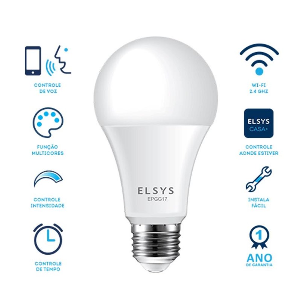 Lâmpada Led Smart Wifi Colorida 10W - EPGG17 - Elsys