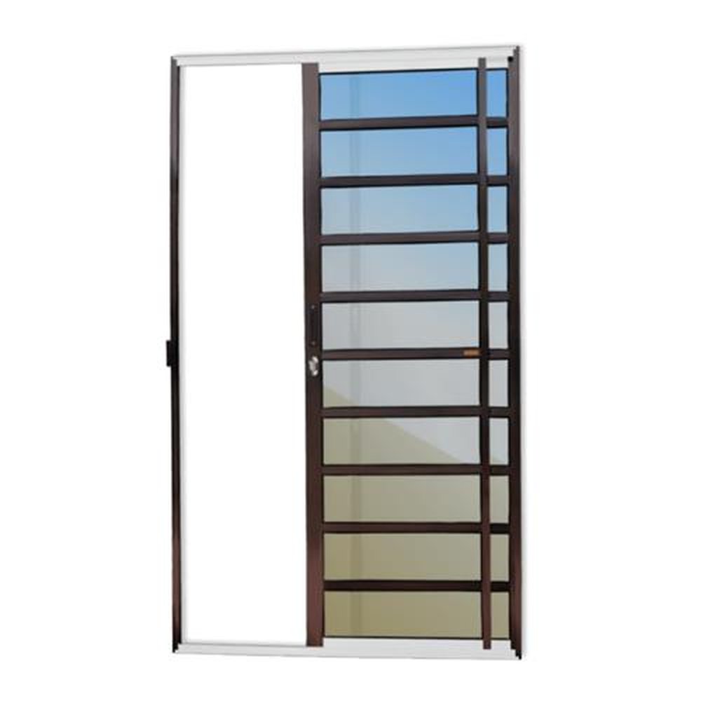 Porta de Correr com Travessas 2 Folhas 210 X 120 Super Vidro Reflex Mix Corten