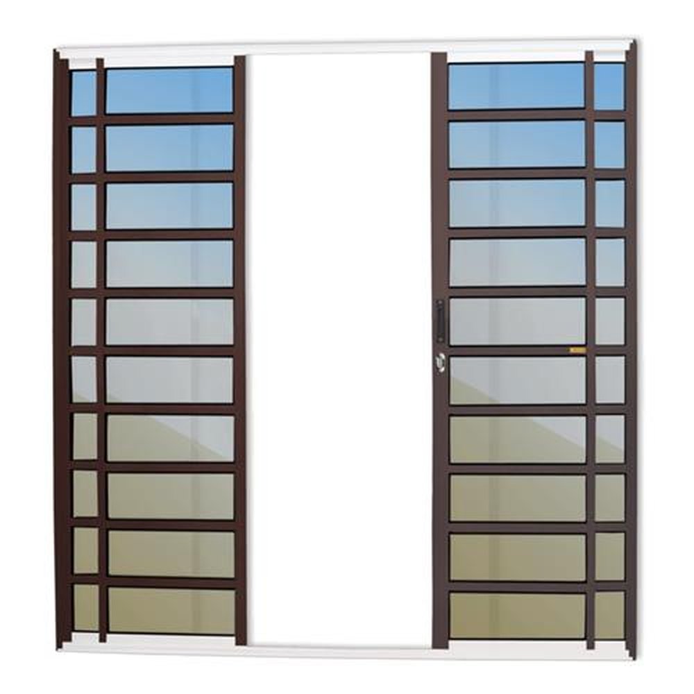 Porta de Correr com Travessas 4 Folhas 210 X 240 Super Vidro Reflex Mix Corten