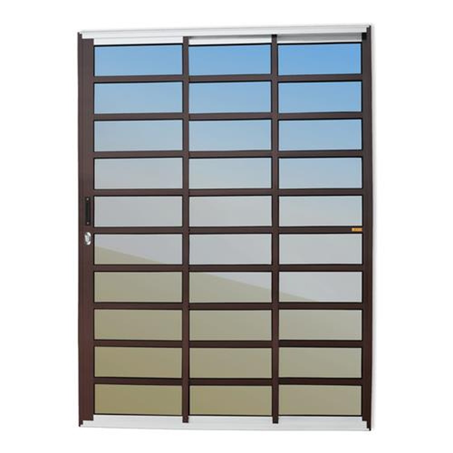 Porta de Correr com Travessas 3 Folhas 1/3 210 X 120 Super Vidro Reflex Mix Corten