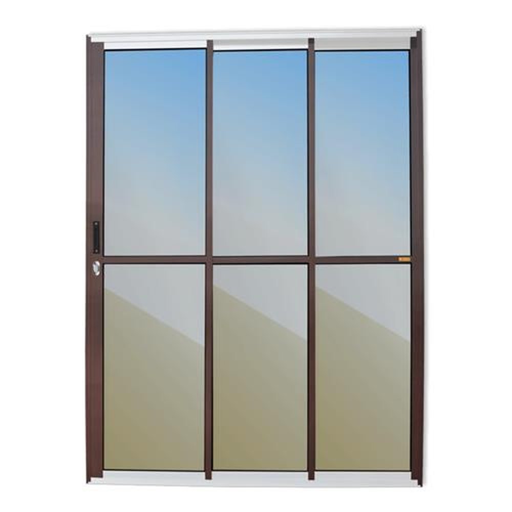 Porta de Correr 3 Folhas 1/3 210 X 150 Super Vidro Reflex Mix Corten