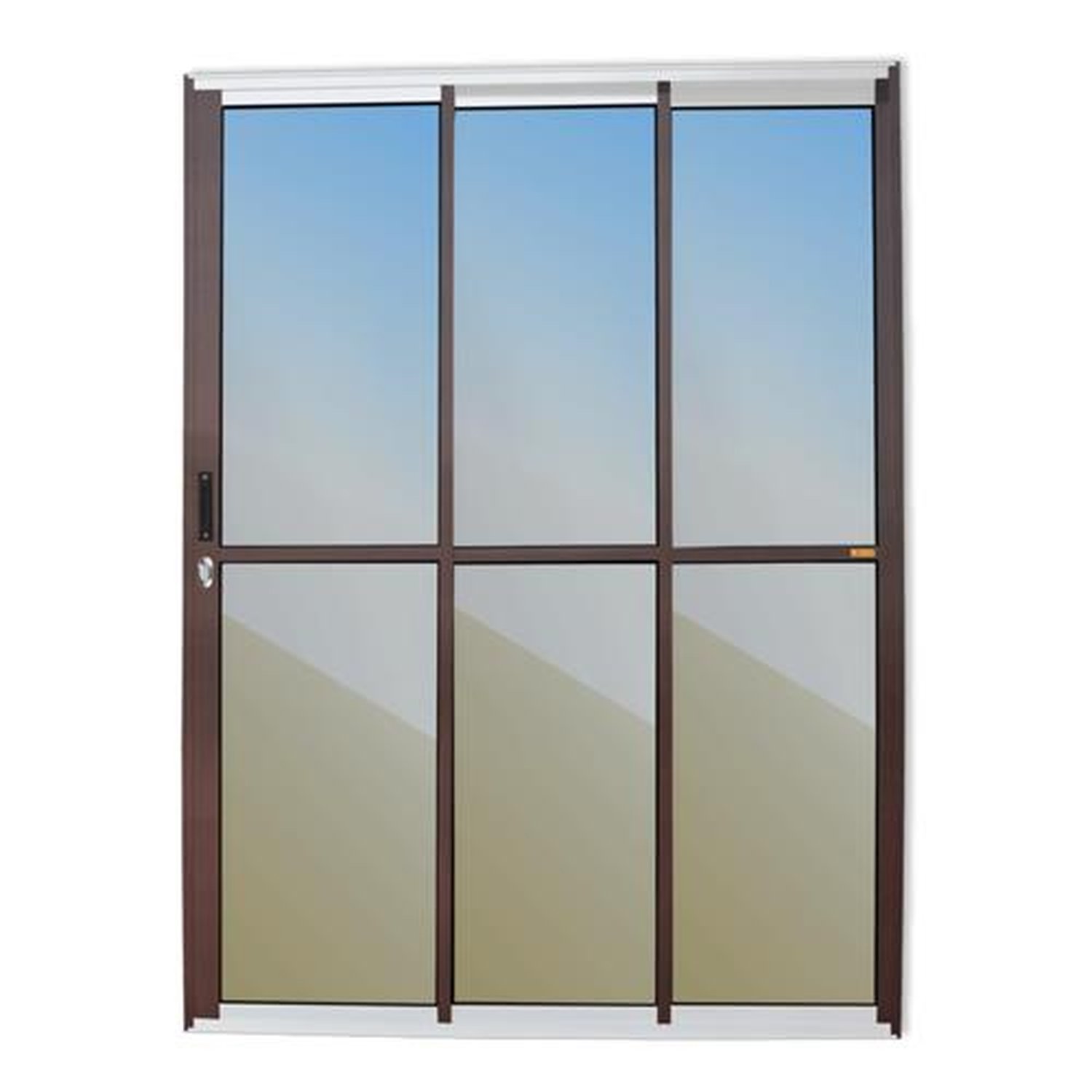 Porta de Correr 3 Folhas 1/3 210 X 150 Super Vidro Reflex Mix Corten