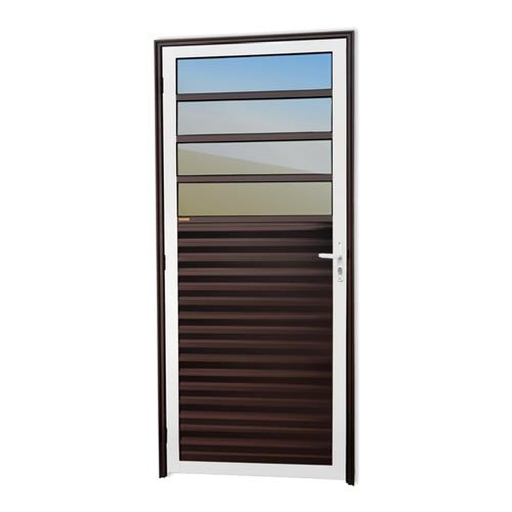 Porta de Cozinha 86 Lado Direito Super Vidro Reflex Mix Corten