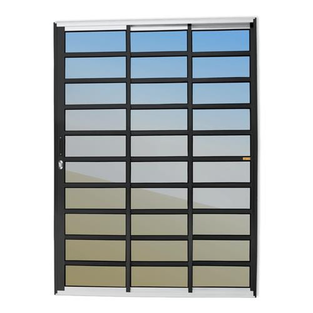 Porta de Correr com Travessas 3 Folhas 1/3 210 X 150 Super Vidro Reflex Mix Preto
