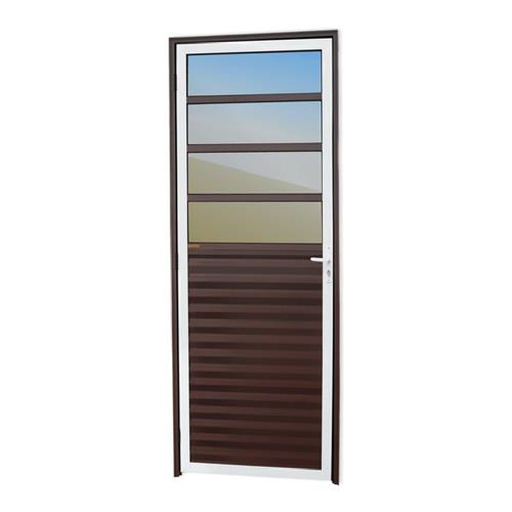 Porta de Cozinha 80 Lado Direito Linha 25 Vidro Reflex Mix Corten