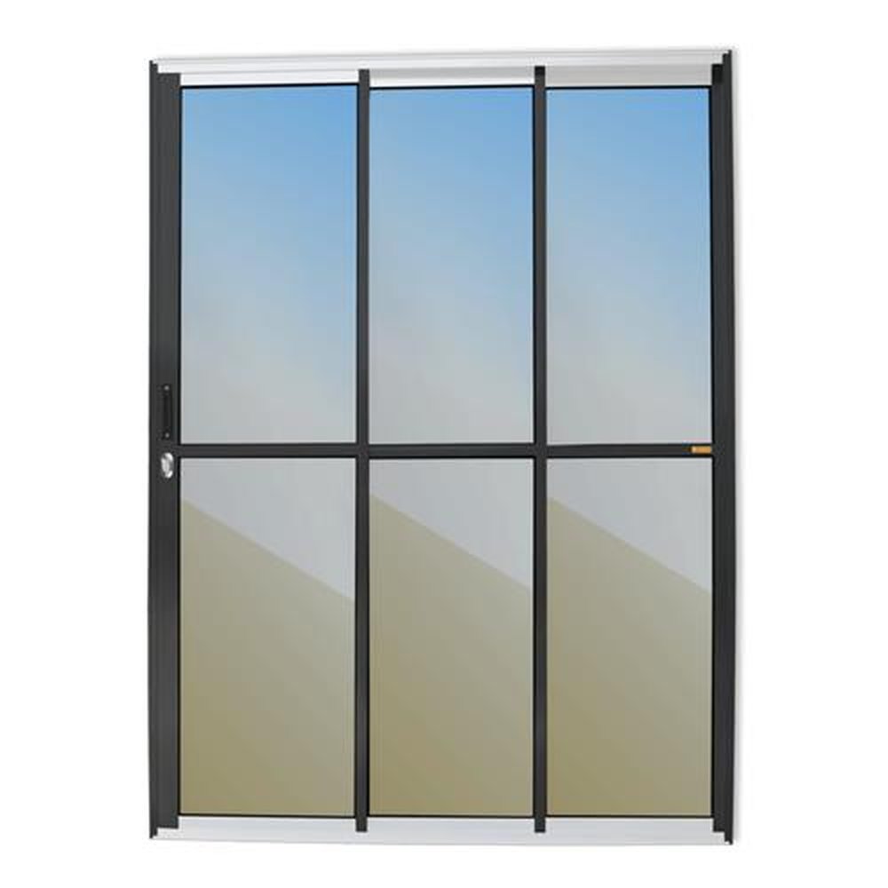 Porta de Correr 3 Folhas 1/3 210 X 120 Super Vidro Reflex Mix Preto