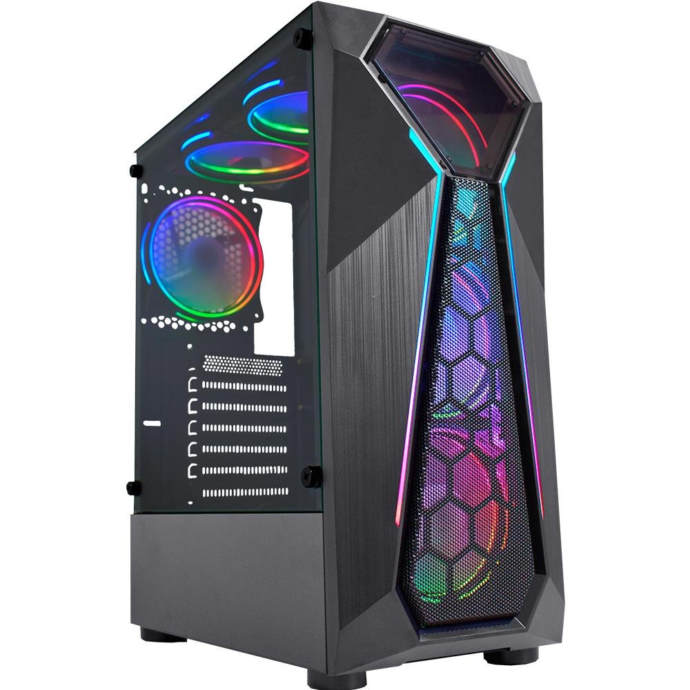 Gabinete Gamer K-mex Warlock Cg-a1d4 Fita Led Rgb Preto - Cga1d4rh0010b0x