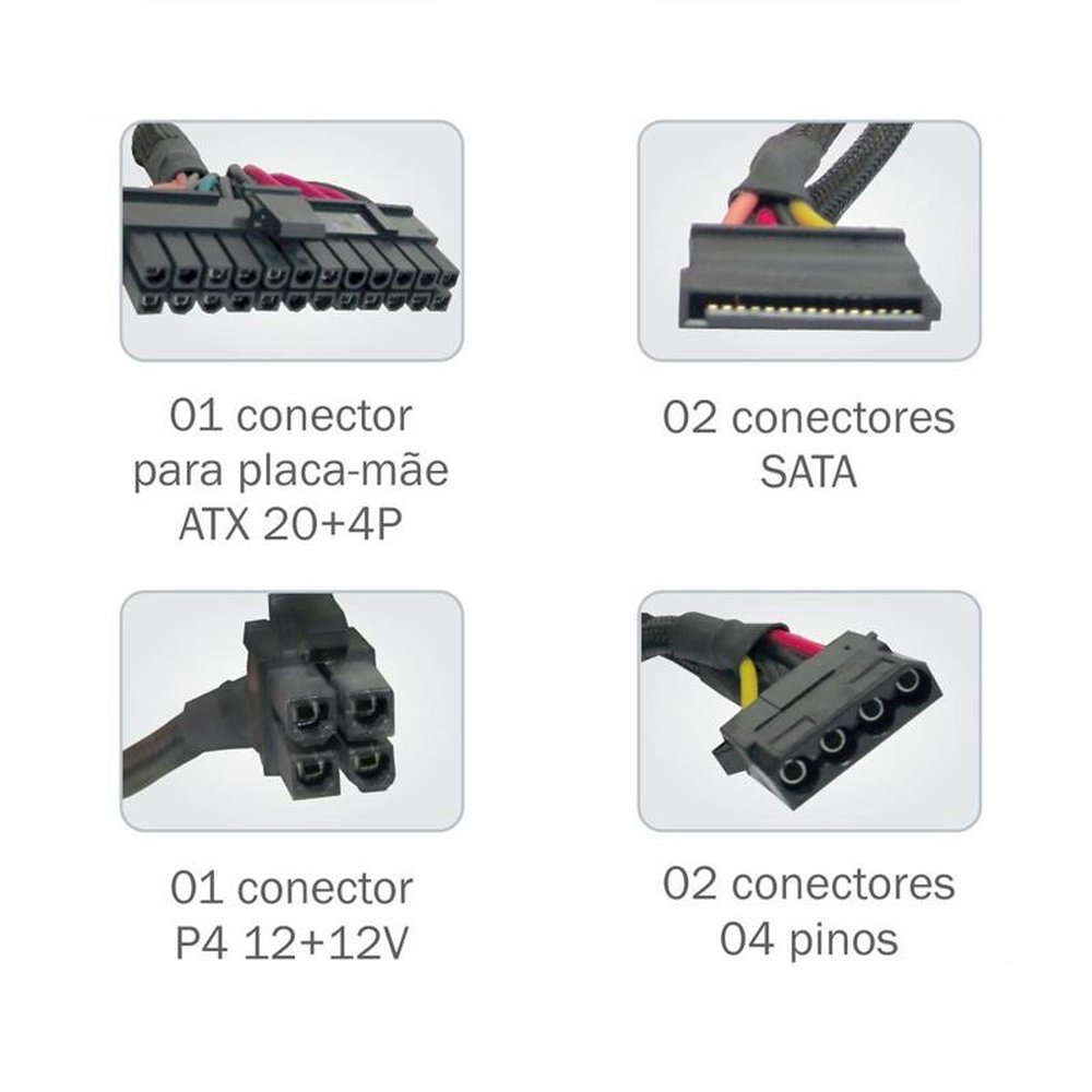 Fonte CNF 200W Caixa Individual e Cabos Modelo PB-200 K-Mex