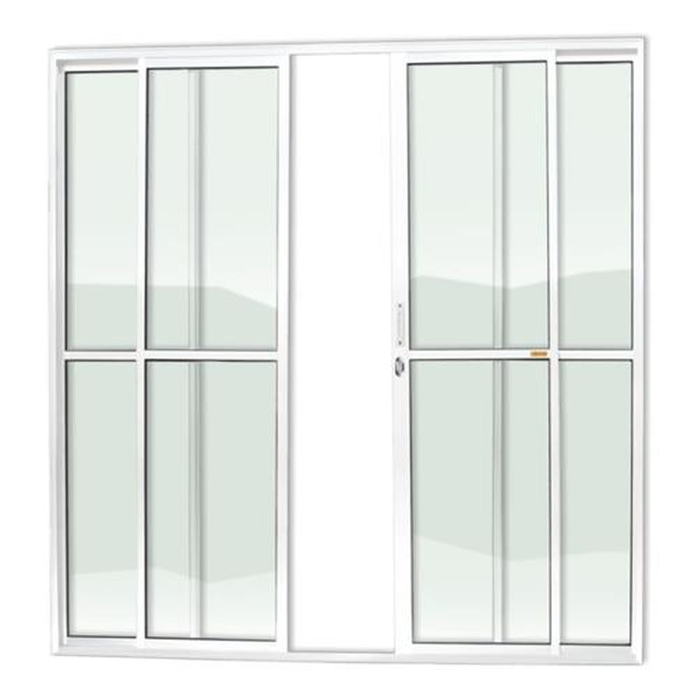 Porta de Correr 4 Folhas 210 X 200 Super Vidro Liso Branco Brilhante