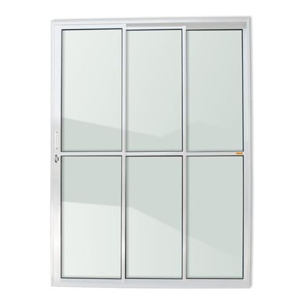 Porta de Correr 3 Folhas 1/3 210 X 180 Super Vidro Liso Branco Brilhante