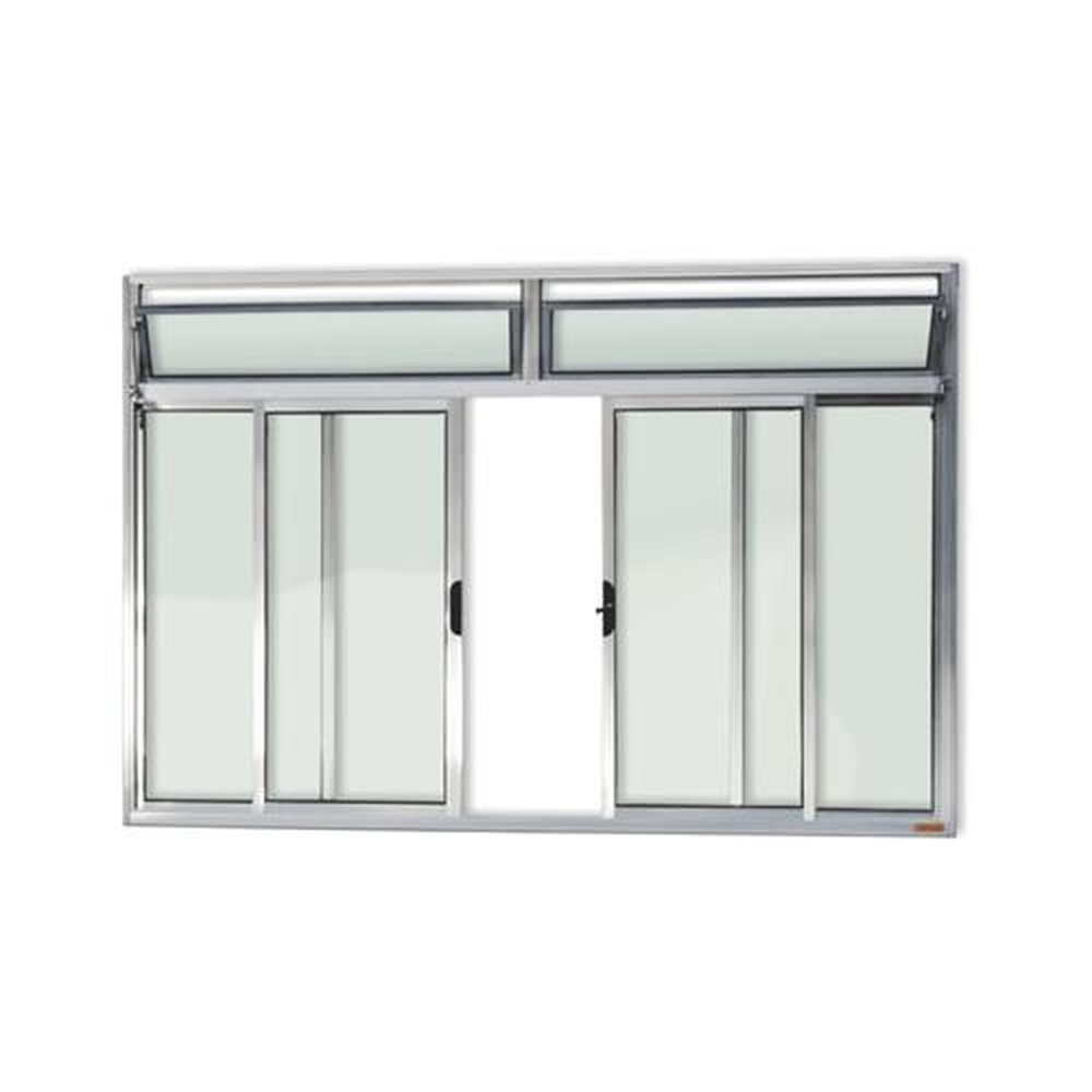 Janela Plus 4 Folhas com Bandeira 100 X 150 Vidro Liso Anodizado Brilhante