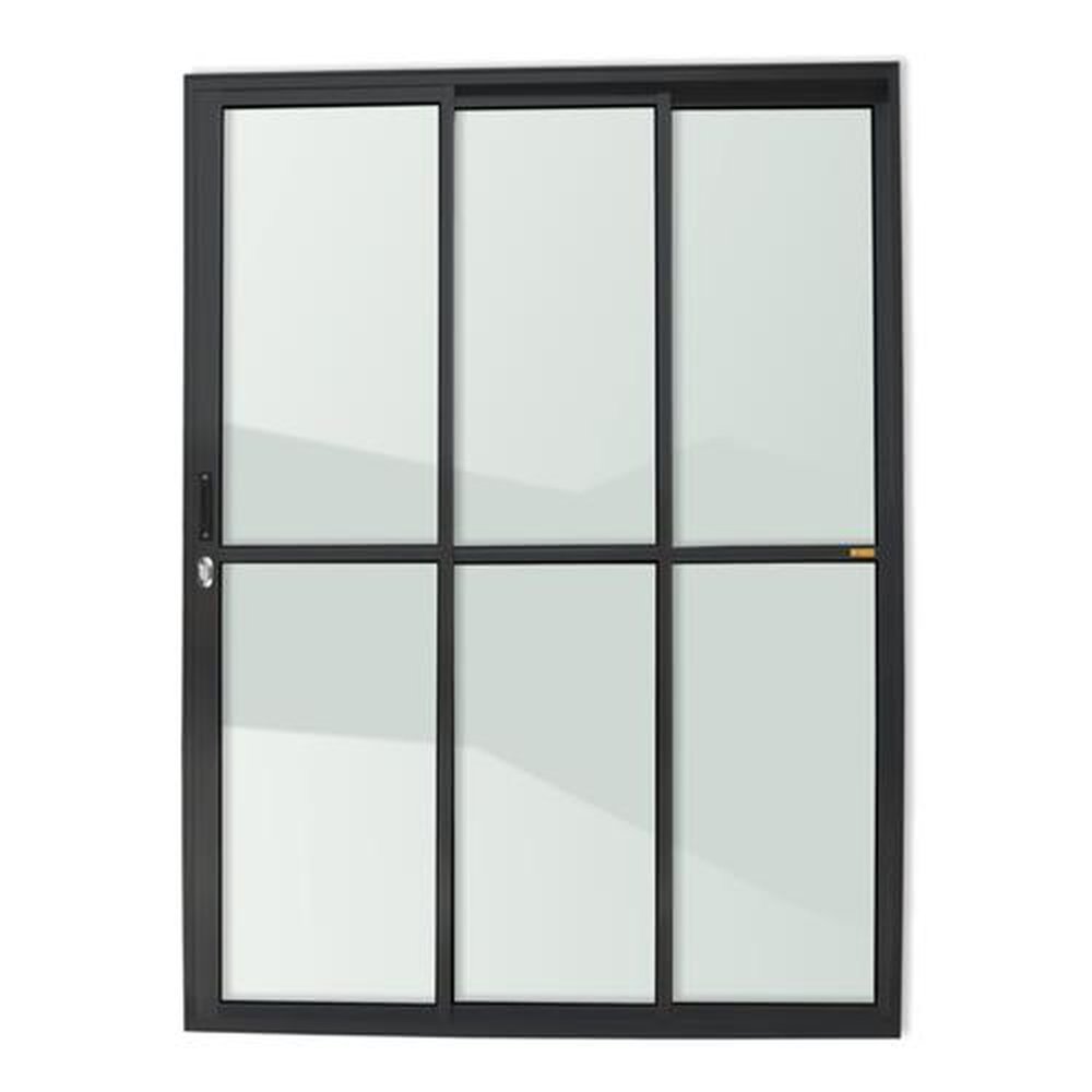 Porta de Correr 3 Folhas 1/3 210 X 150 Super Vidro Liso Preto Acetinado