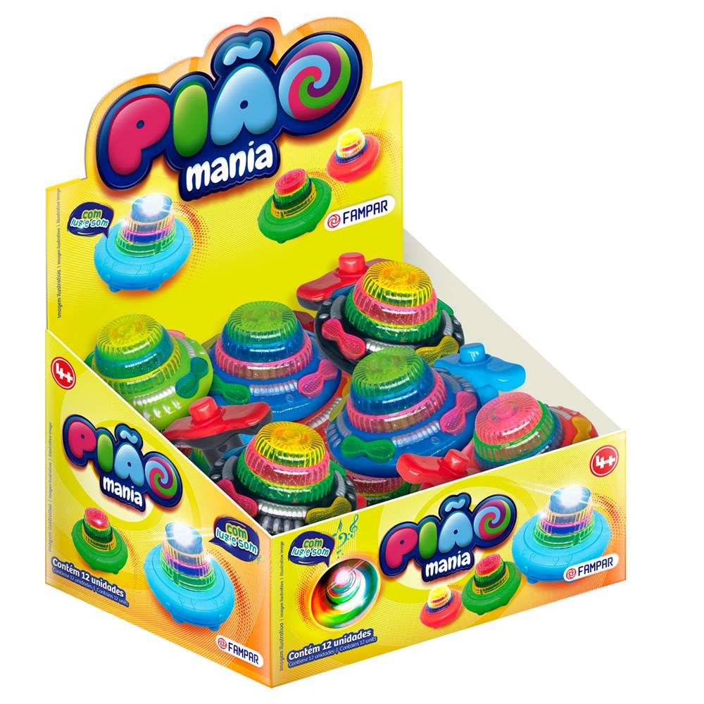 Brinquedo Pião Mania Com Luz E Som Display Com 12 Unidades
