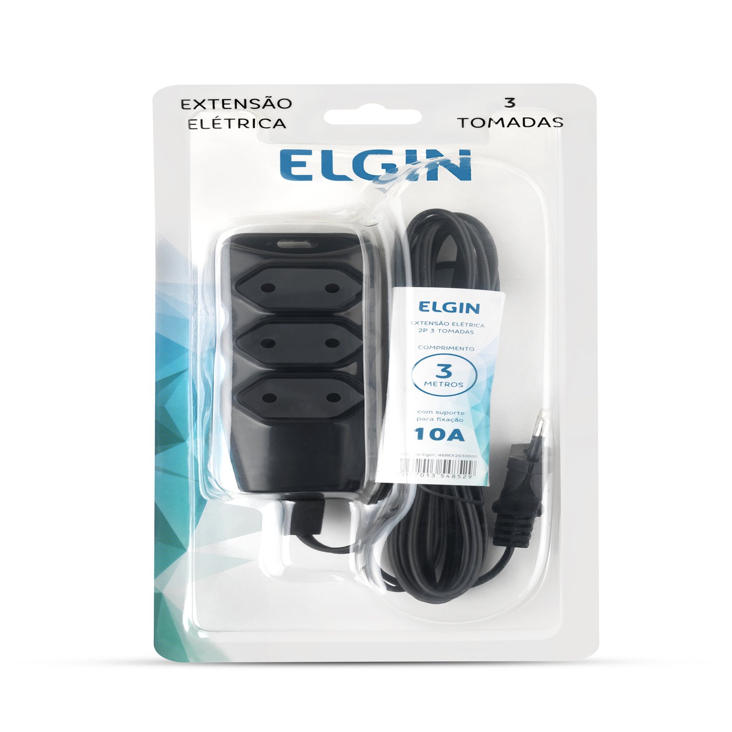 Extensão Elétrica Elgin 3 Tomadas 2 Pinos 3 Metros