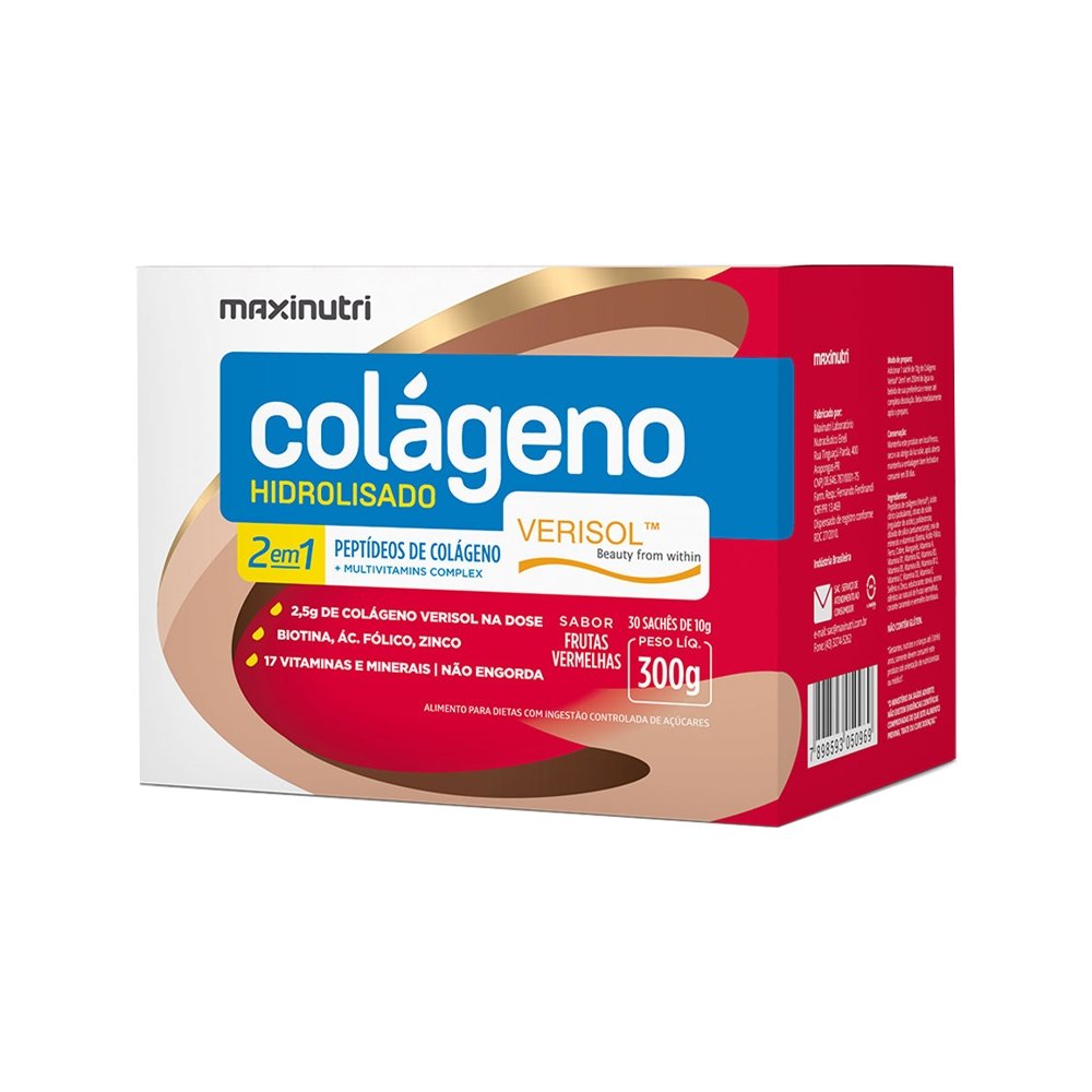 Colageno Verisol Maxinutri 30 Envelopes Frutas Vermelhas