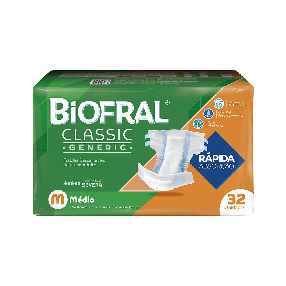 Fralda Geriatrica Biofral Classic Mega M Com 32 Unidades