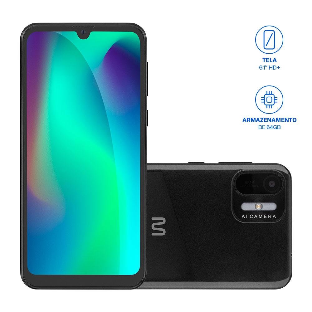 Smartphone Multi F Max 2 3G 64GB Wi-Fi Tela HD+ 6.1 polegadas Dual Chip 1GB RAM Android 11 Preto - P9165