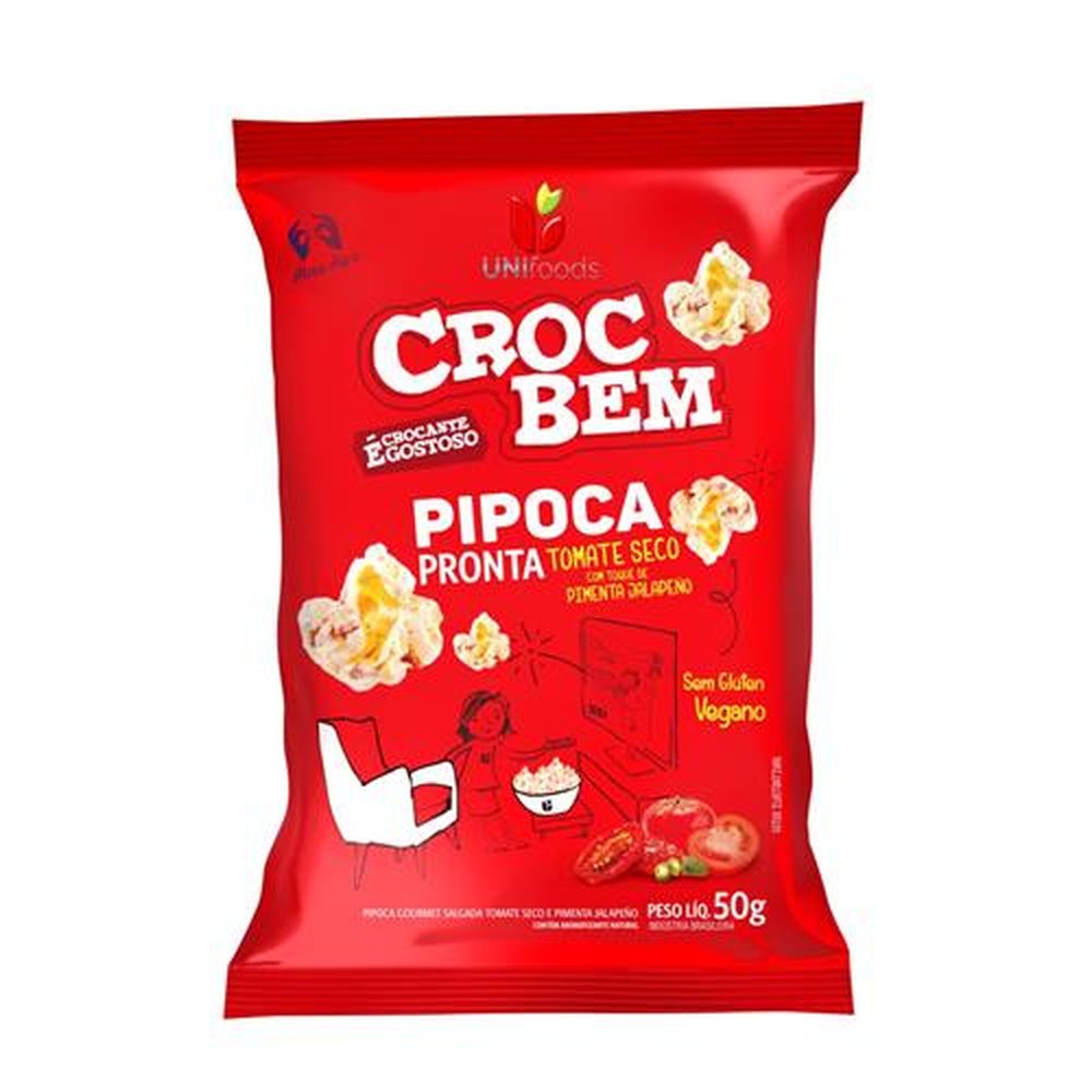 Pipoca Pronta Salgada Croc Bem Tomate Seco com Pimenta Jalapenõ 15x50g