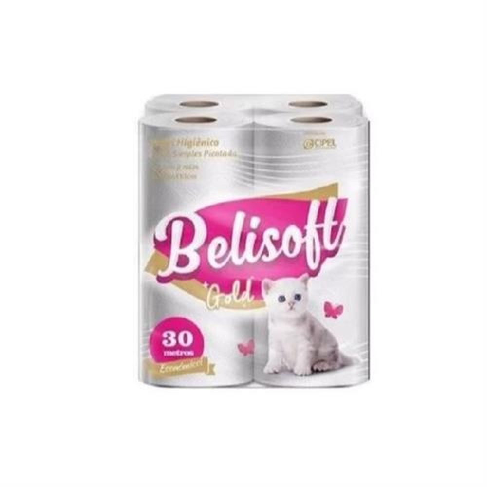 Papel Higiênico Belisoft Gold Folha Simples 30 Metros - Pacote Contém 8 Rolos