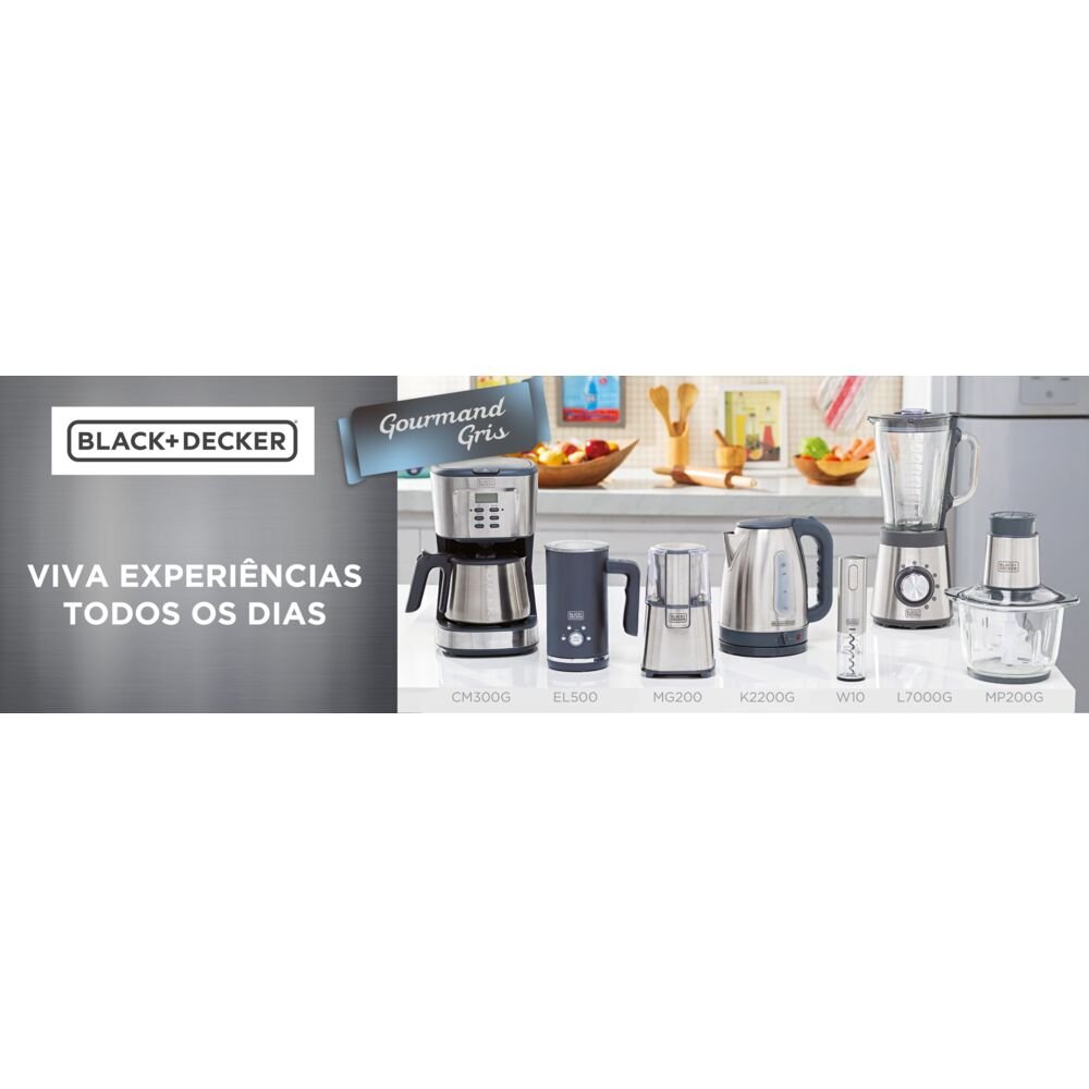 Liquidificador em Inox com Jarra de Vidro Linha Gourmand Gris Black+Decker, 5 Velocidades + Pulsar, 700W L7000GB2 220V