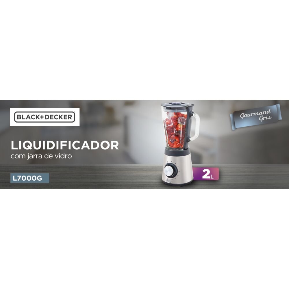Liquidificador em Inox com Jarra de Vidro Linha Gourmand Gris Black+Decker, 5 Velocidades + Pulsar, 700W L7000GB2 220V