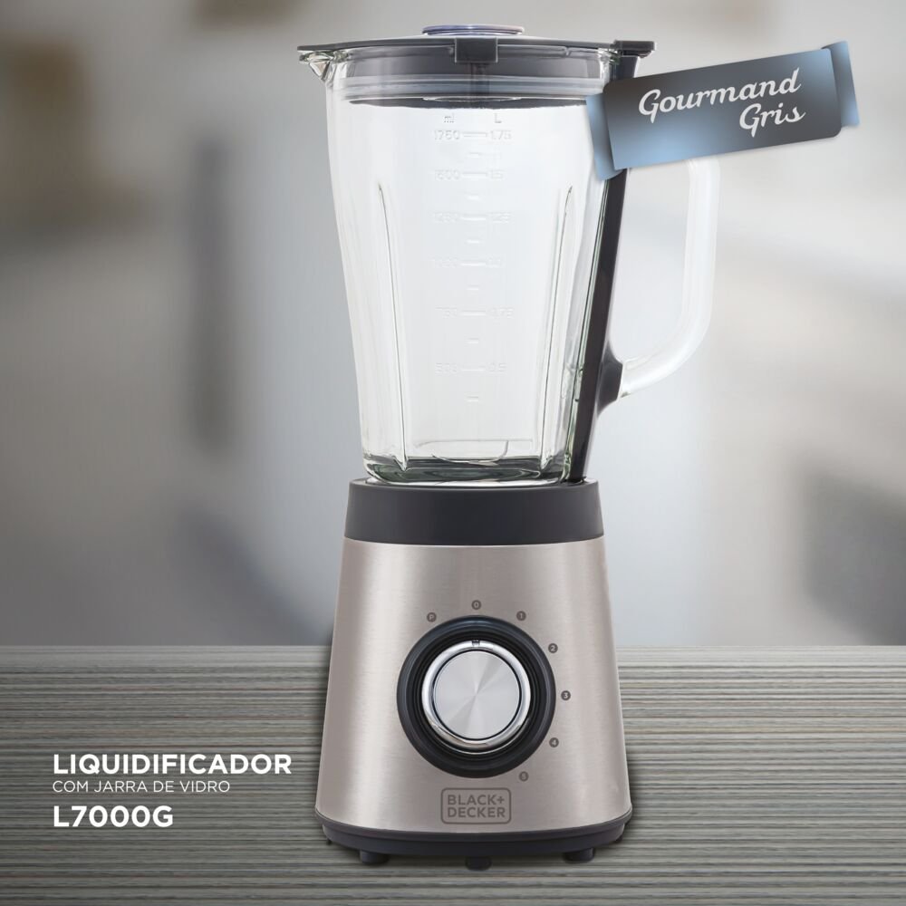 Liquidificador em Inox com Jarra de Vidro Linha Gourmand Gris Black+Decker, 5 Velocidades + Pulsar, 700W L7000GB2 220V