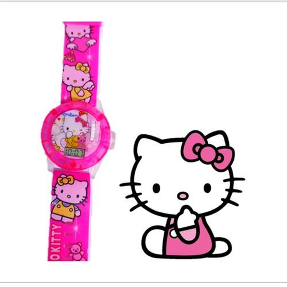 Relógio Infantil Hello Kitty Com Projetor de Imagem, Musica e Pisca Rosa