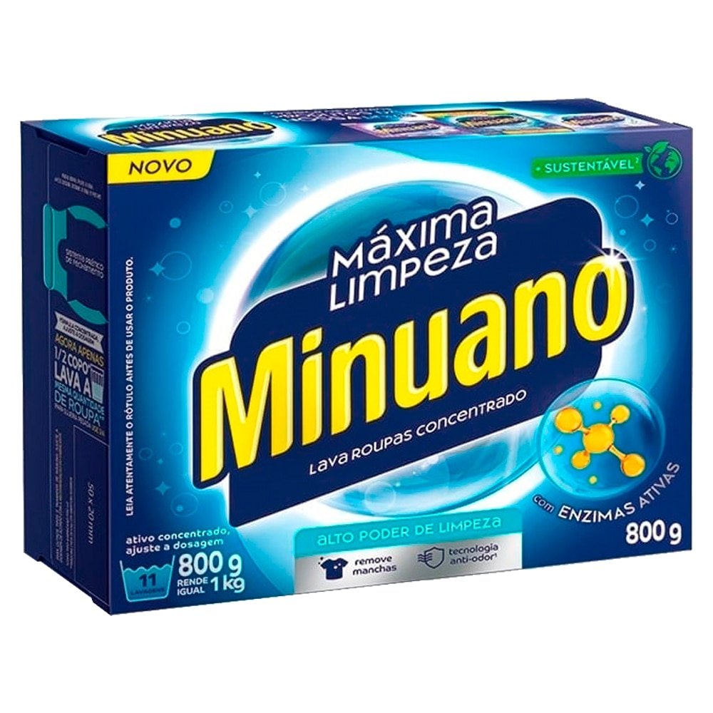 Sabão em Pó Minuano Maxima Limpeza 800g Embalagem com 20 Unidades