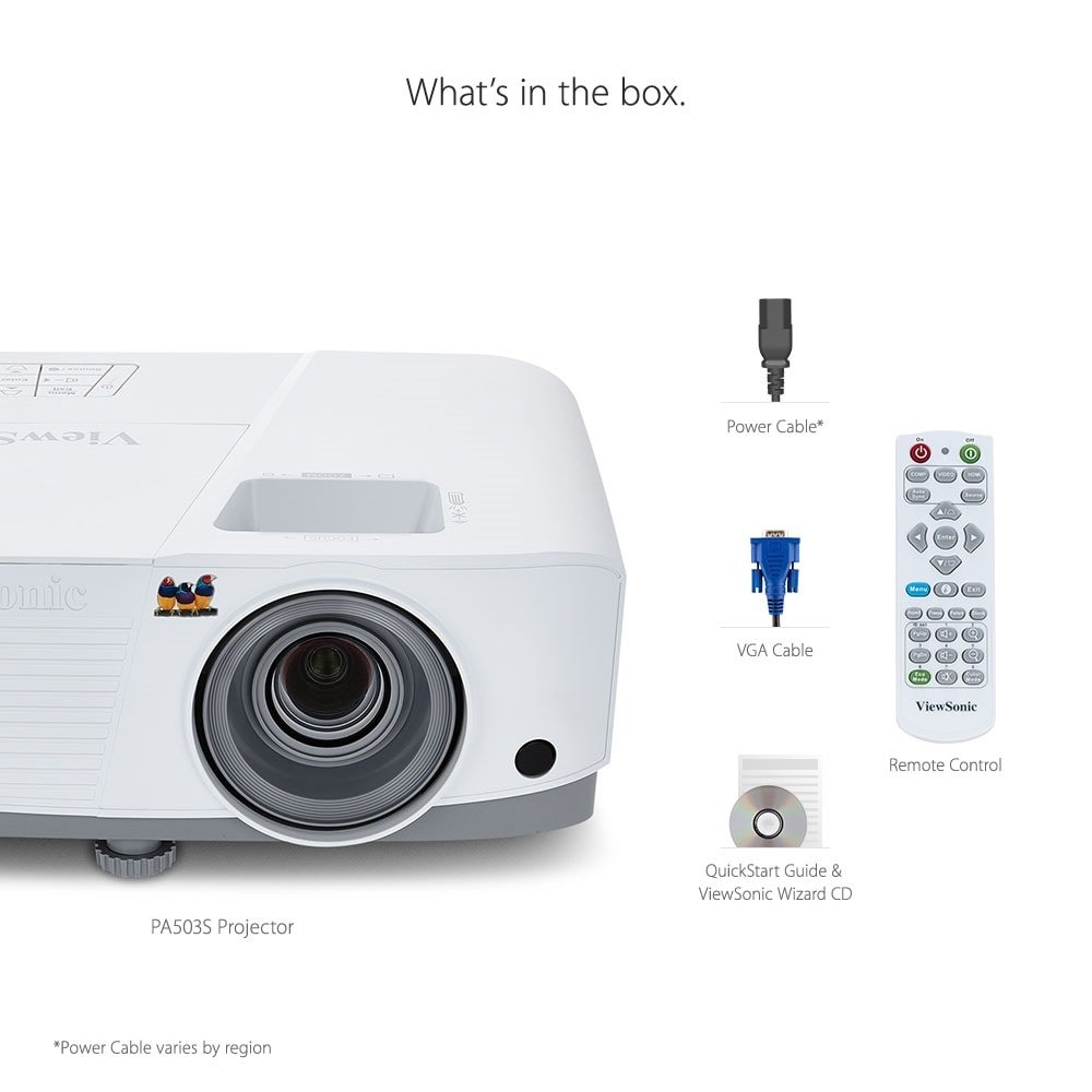 Projetor ViewSonic PA503S, SVGA 800×600, 3800 Lumens, Mini USB, HDMI, VGA, Branco